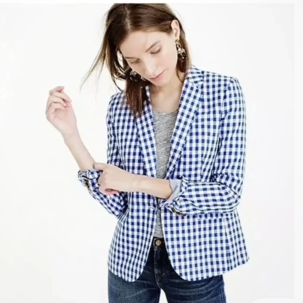 J. Crew Blue And White‎ Gingham Checkered Campbell Women's Office Blazer Size 00